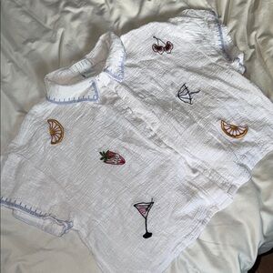 White Shirt with Fruit Embroidery